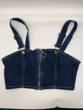 Urban Outfitters Light & Dark Blue Denim Zip Crop Top